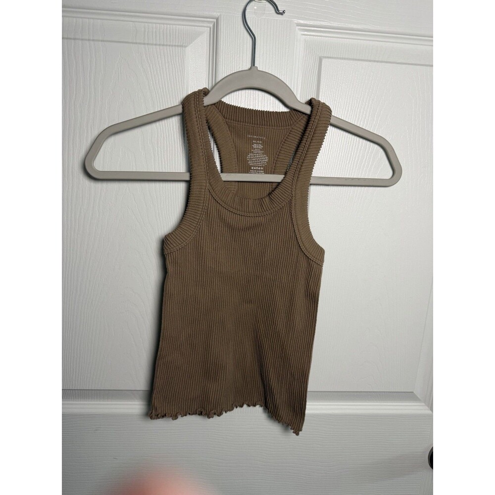 Intimately Free People Ribbed Lettuce Hem High Neck Racerback Tank Top Brown M/L